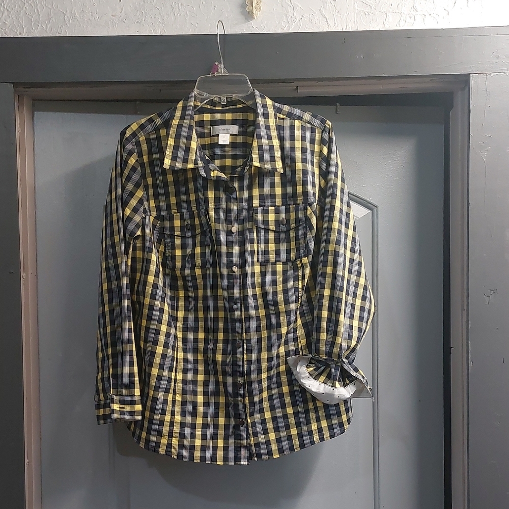 Women's Black and Yellow Plaid Shirt Sz 1X